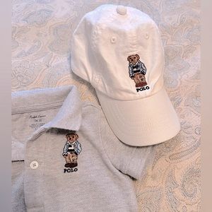 Ralph Lauren Polo bear romper and bear baseball hat set